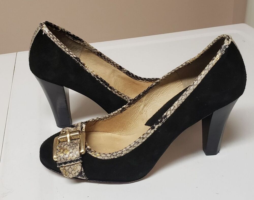 Michael Kors Tiara Pumps Suede Black Snakeskin Accent Leather Sz 8.5M PO Excel